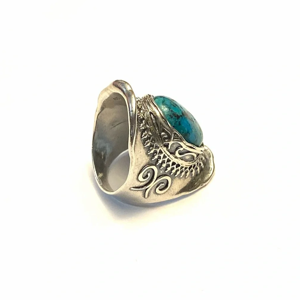 Didae Artisan Silver Ring and Turquoise Stone Ring Shablool Size 7 1/2 - Picture 9 of 13